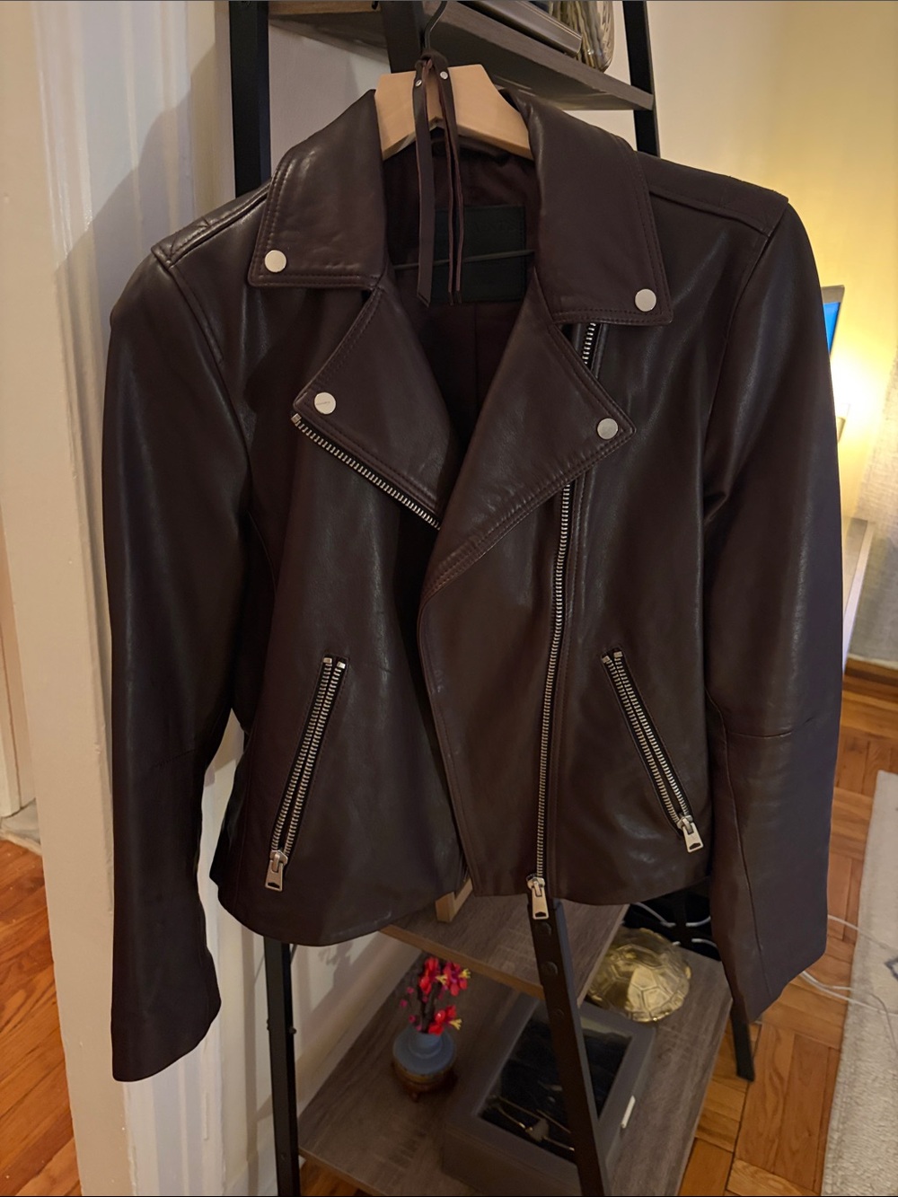 AllSaints Oxblood Leather Moto Dalby Jacket